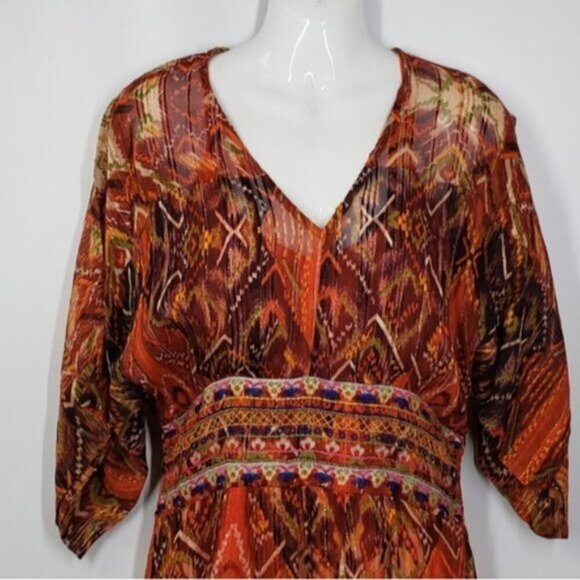 New Desigual Boho Women's Maxi Dress Gold Metallic Thread Sz 6 African Friez… - Picture 5 of 15
